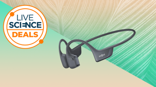 The Shokz OpenRun Pro 2 bone conduction headphones on a Live Science deals backdrop