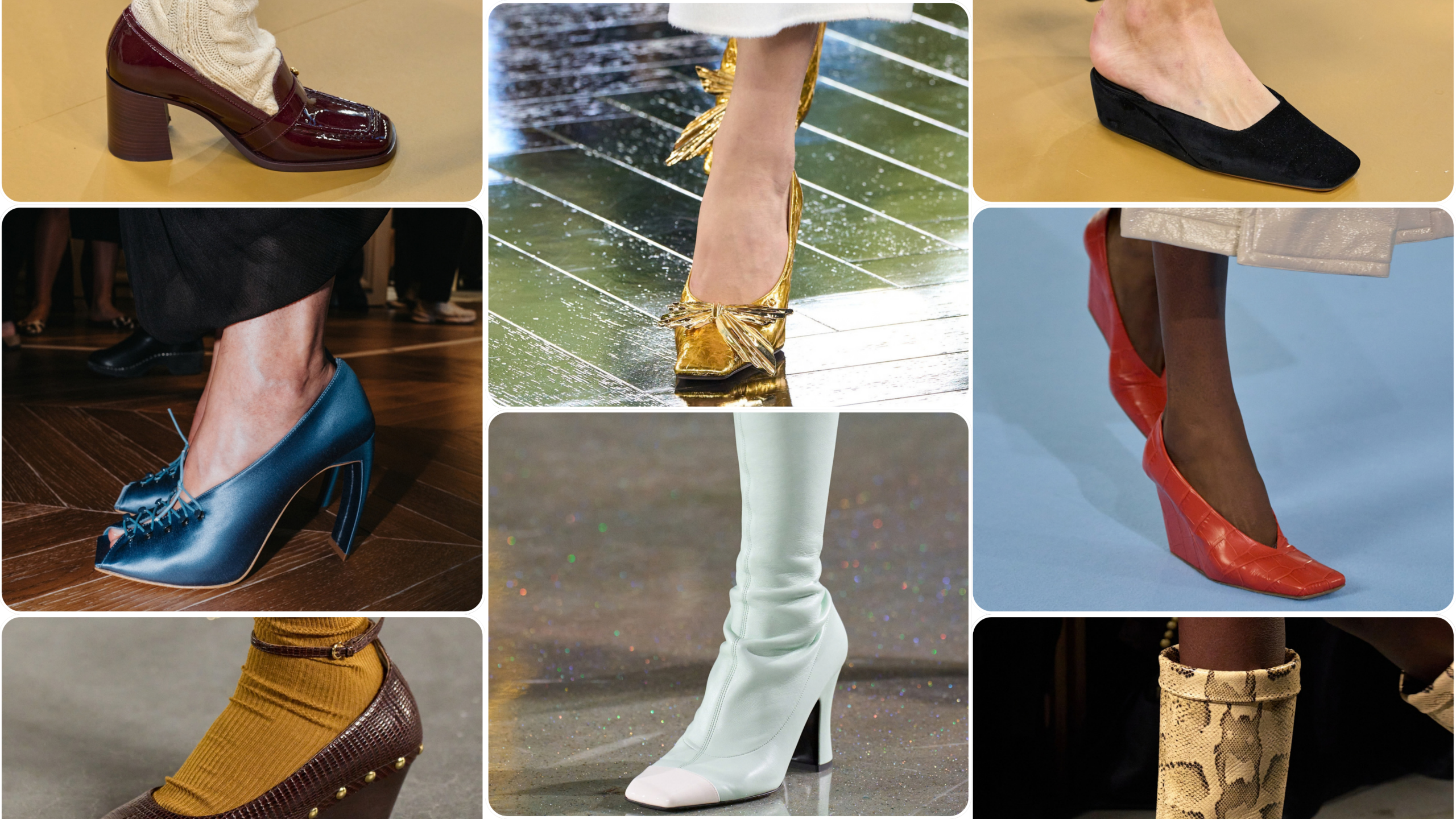 A selection of shoe and boot trends worn on the autumn/winter 2026 runways