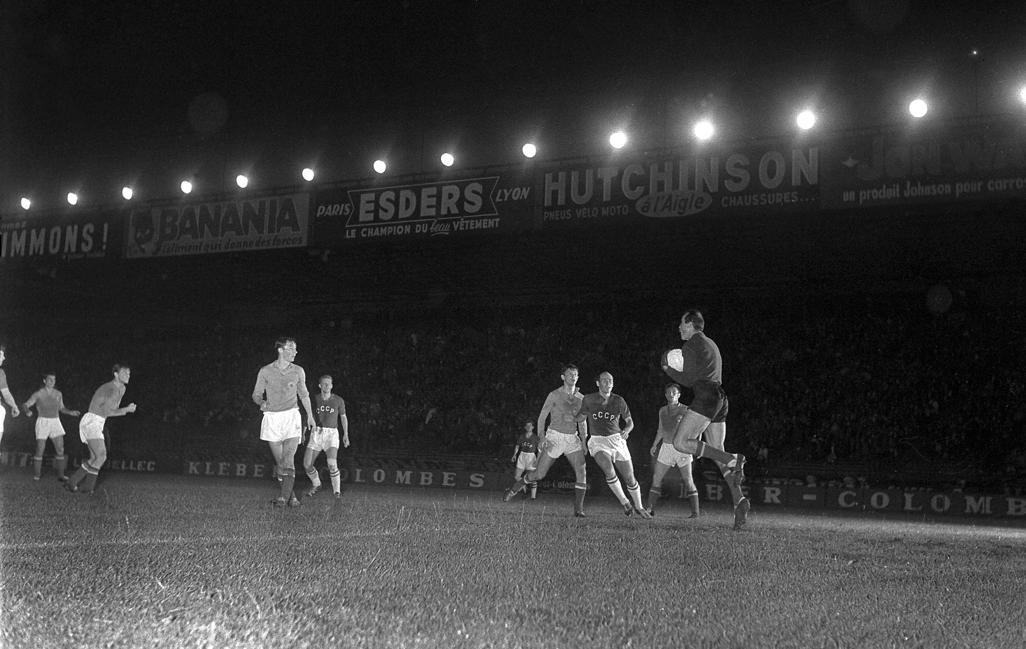 Soviet Union and Yugoslavia in action in the 1960 European Nations' Cup final.