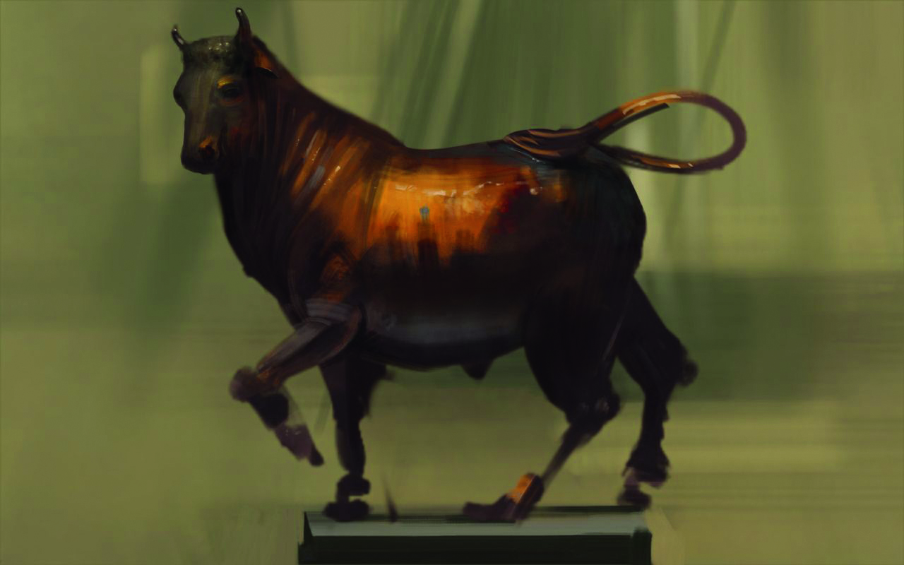 Dave Neale SketchBook tutorial on painting a bronze lacquered statue of a bull from life