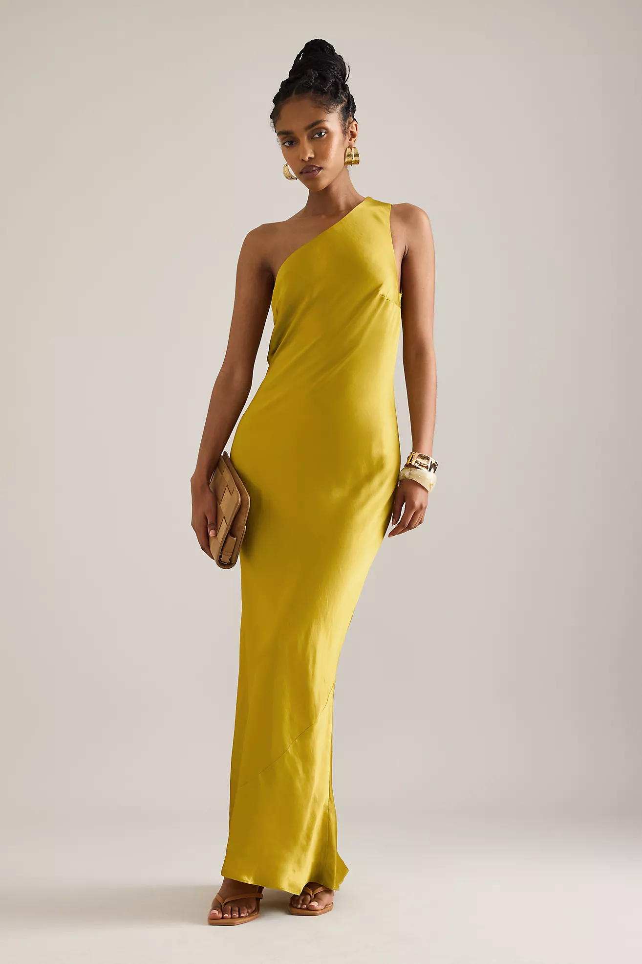 The Lily One-Shoulder Satin Maxi Slip Dress