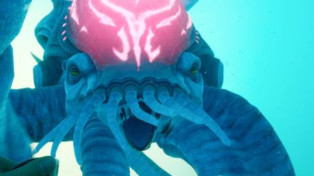 A Collector Leviathan gets close to the player in Subnautica 2