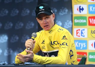Chris Froome during the yellow jersey press conference for the written press at Morzine