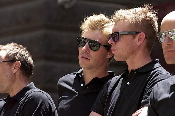 Mitchell Docker (left) and Brett Lancaster of GreenEdge.