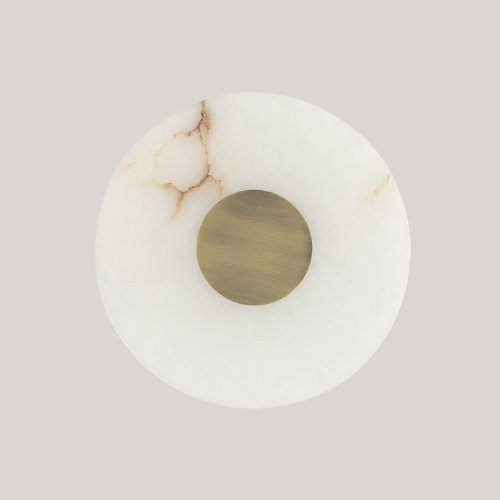 Ebro Alabaster Led Wall Light Brushed Gold Ip44 Round
