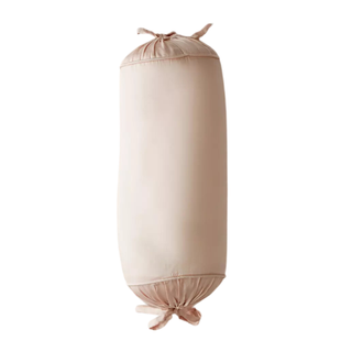 A silky sateen ballet pink bolster pillow