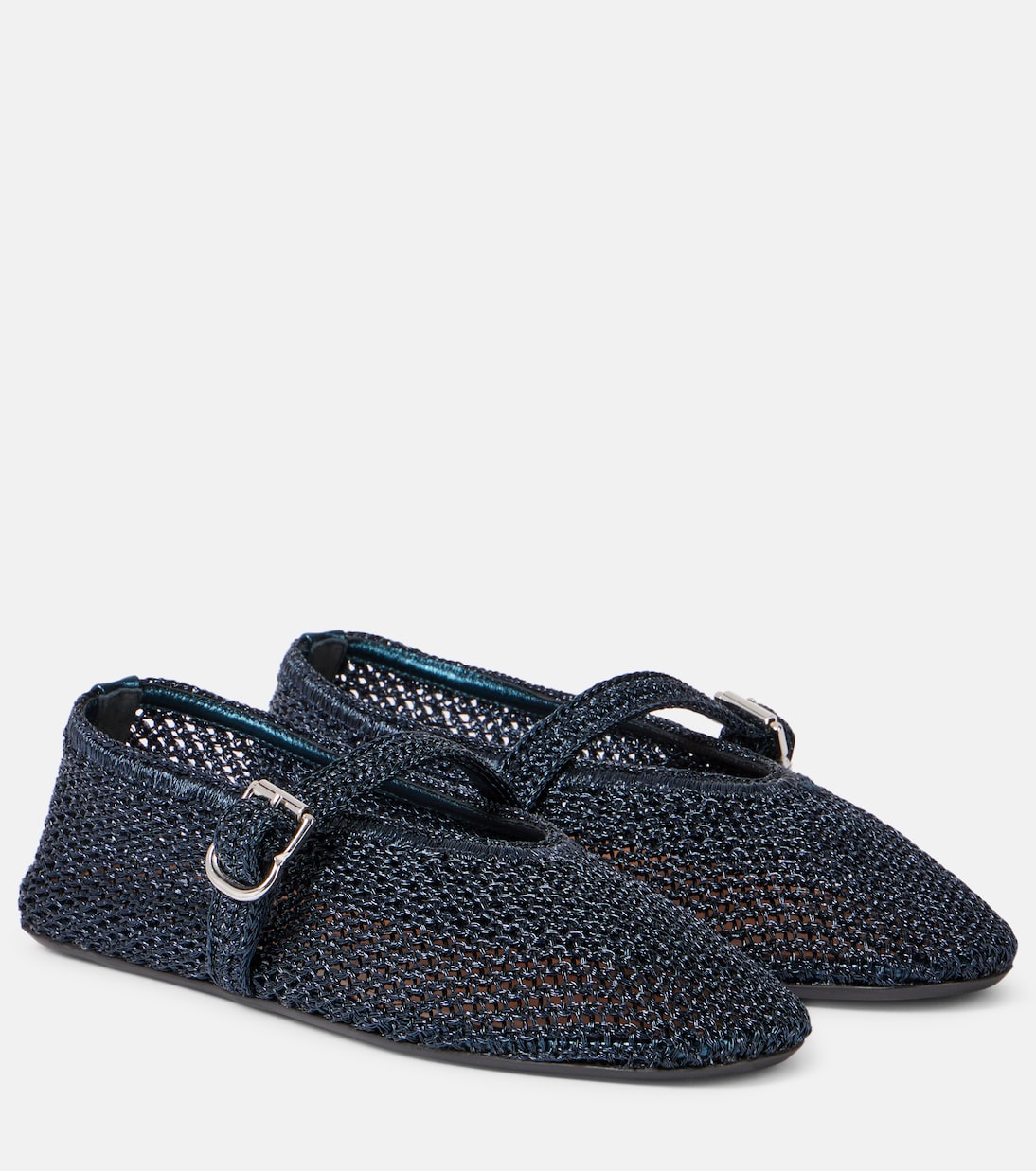 Crochet Leather-Trimmed Mary Jane Flats
