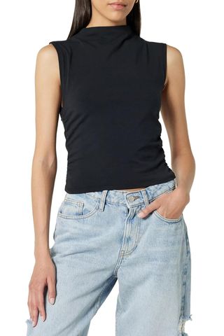 The Drop Women's Raylen Sleeveless Ruched Top, Black