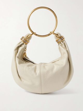 Bracelet Embellished Glossed Textured-Leather Shoulder Bag