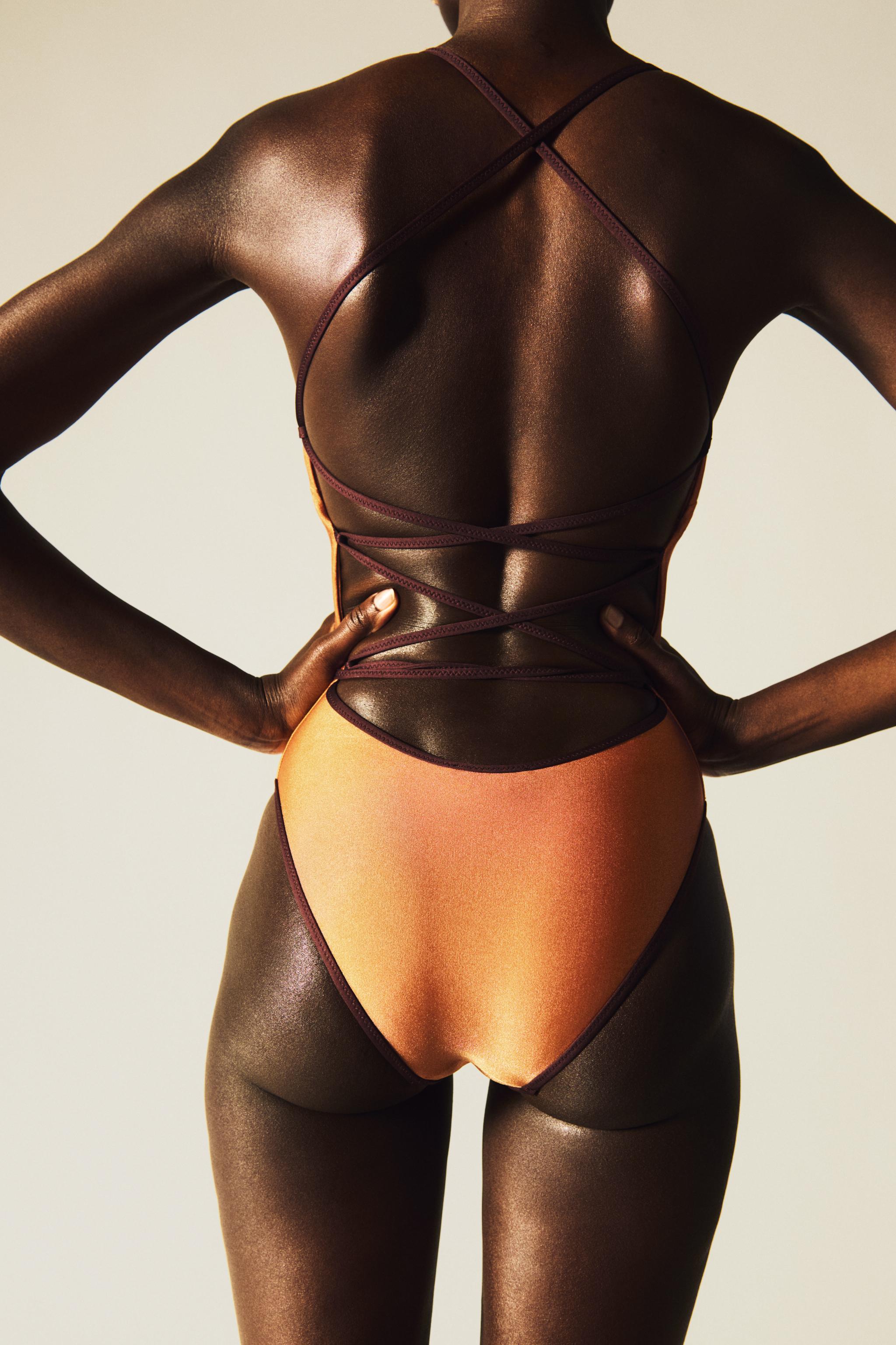 Contrast Trim Satin Swimsuit