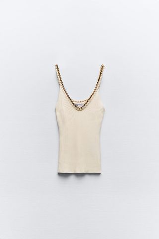Chain Trim Ribbed Knit Top