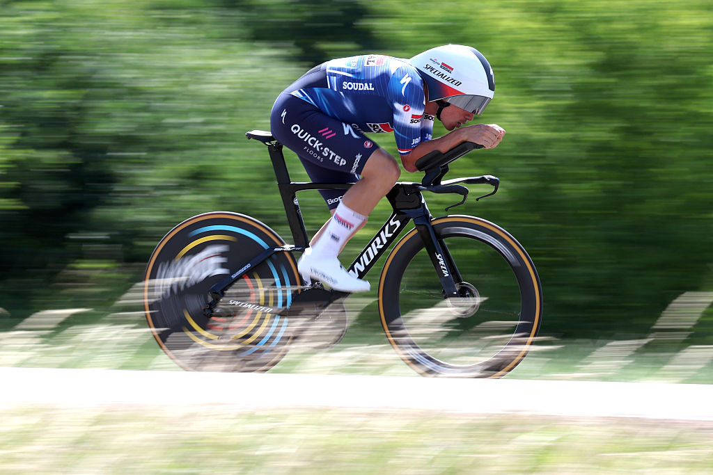 HAM, BELGIUM - JUNE 20: Ethan Hayter of Great Britain and Team Soudal Quick-Step competes during the 94th Baloise Belgium Tour 2025, Stage 3 a 9.7km individual time trial stage from Tessenderlo to Ham on June 20, 2025 in Ham, Belgium. (Photo by Rhode Van Elsen/Getty Images)
