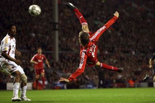 Crouch made a slow start to life at Liverpool, but won over the Anfield faithful with goals like this spectacular bicycle kick in a Champions League match with Galatasaray
