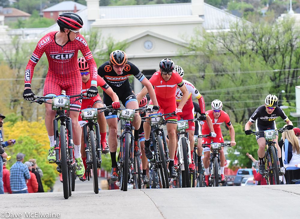 Ben Sonntag (Cliff Bar) leading the third group on the road on lap four. This group contained the eventual winner and second place finisher