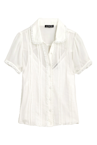 J.Crew Sheer Lace-Trim Button-Up Shirt 