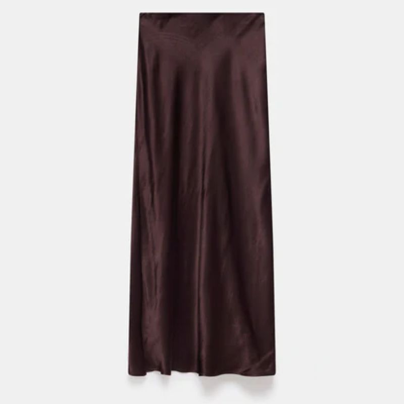 brown satin slip skirt