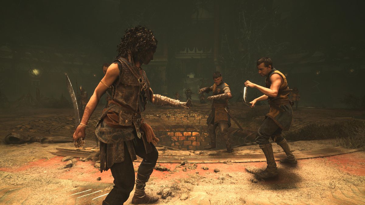 Screens from a fantasy video game set in ancient greek ruins