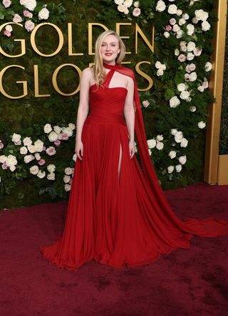 Dakota Fanning arrives for the 82nd annual Golden Globe Awards at the Beverly Hilton hotel in Beverly Hills, California, on January 5, 2025.