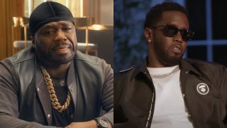 Curtis "50 Cent" Jackson appears in a DoorDash commercial, while Sean "Diddy" Combs speaks with REVOLT.