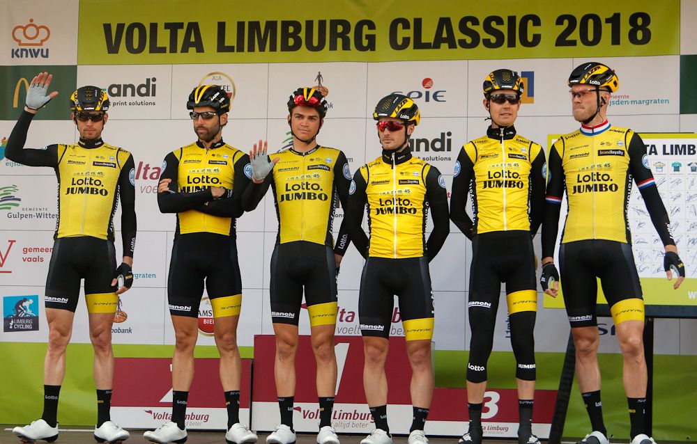 LottoNL-Jumbo on stage before the start of Volta Limburg Classic