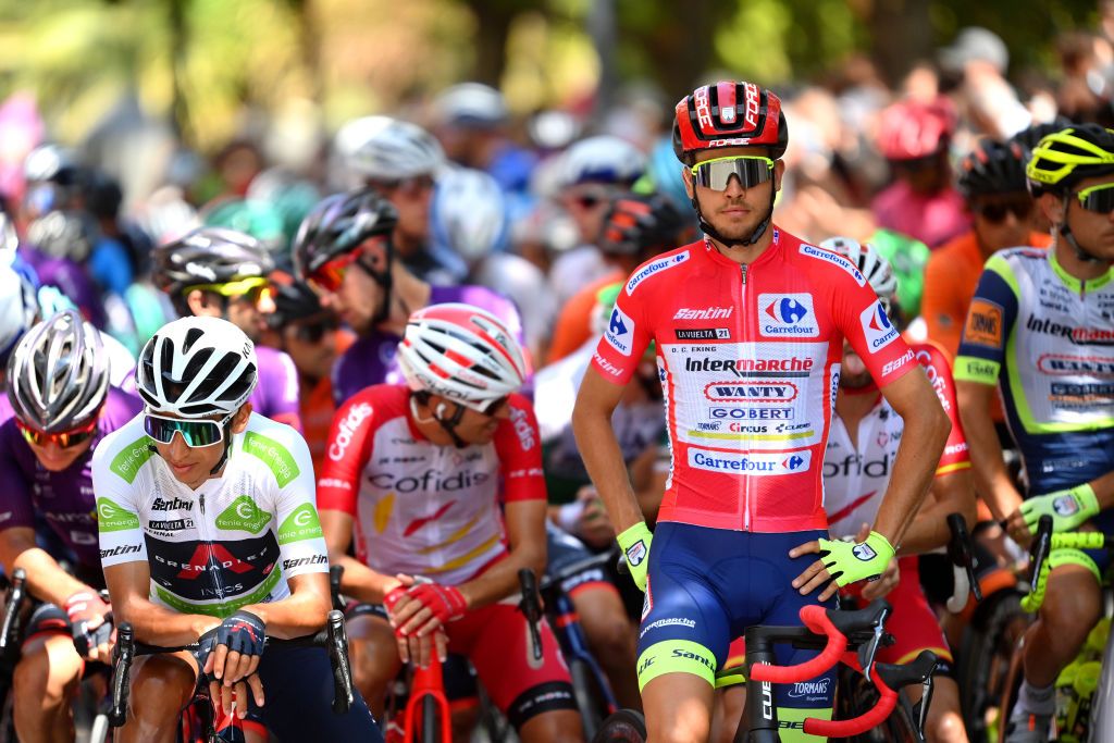 CORDOBA SPAIN AUGUST 26 Odd Christian Eiking of Norway and Team Intermarch Wanty Gobert Matriaux red leader jersey prepares for the race prior to the 76th Tour of Spain 2021 Stage 12 a 175 km stage from Jan to Crdoba lavuelta LaVuelta21 on August 26 2021 in Cordoba Spain Photo by Stuart FranklinGetty Images