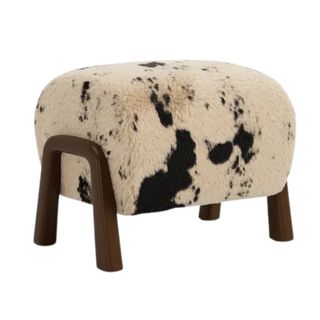 Curved Cow Fur Wooden Accent Stool