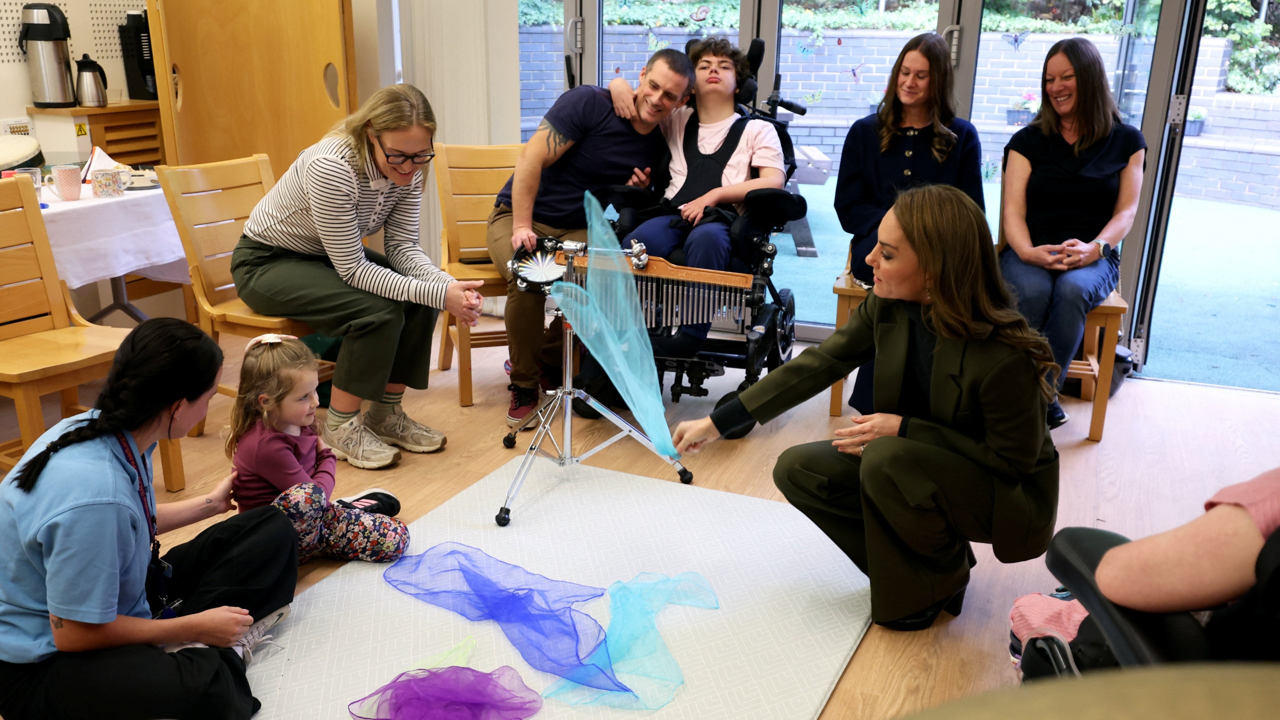 Catherine, Princess of Wales attends a music therapy session at The Treehouse Children's Hospice during a visit to learn about the care and support provided by East Anglia's Children's Hospices