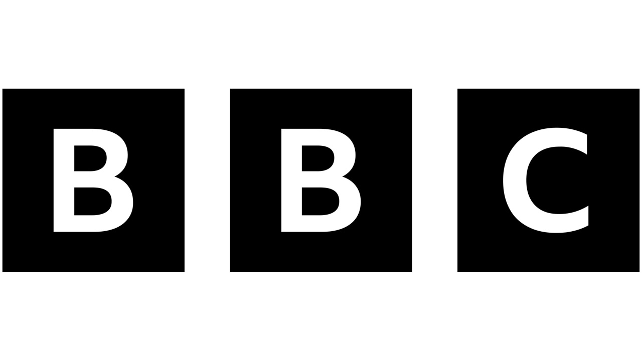 The black and white BBC logo comprised of the three letters spaced evenly apart.