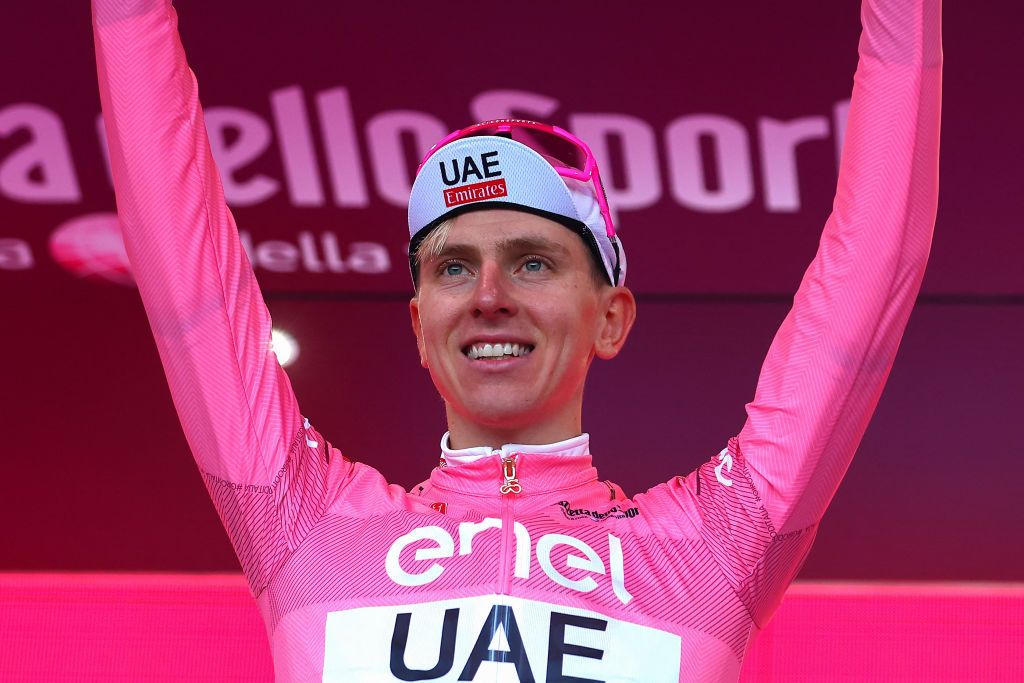 Tadej Pogačar in the maglia rosa
