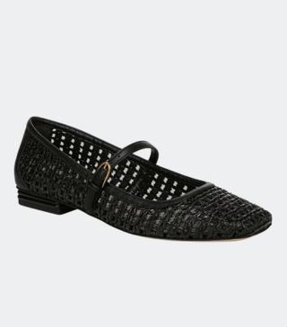 Image of black woven pumps