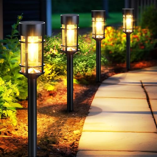 Mancra Solar Pathway Lights, 8 Pack Led Solar Lights Outdoor Waterproof, Glass Metal Garden Lighting for Yard Path Landscape Lawn Walkway Driveway, 3000k