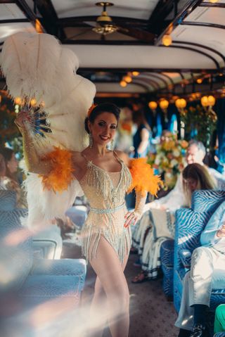 Burlesque dancer on board the Venice Simplon-Orient-Express