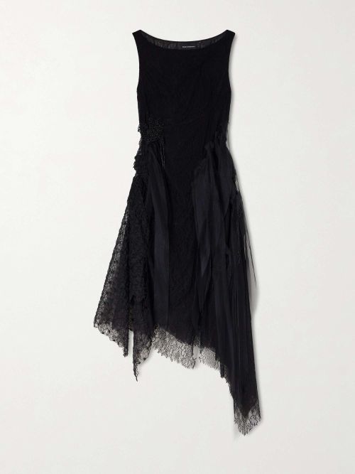 Bird Organza-Trimmed Embroidered Lace Midi Dress