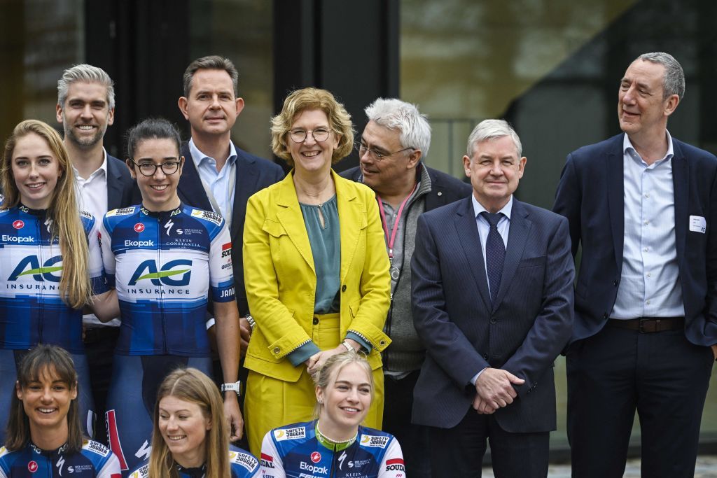 Chief Executive Officer at AG Insurance Heidi Delobelle pictured during the presentation of the 2023 roster of the AG Insurance Soudal QuickStep womens cycling team Thursday 23 February 2023 in Brussels BELGA PHOTO TOM GOYVAERTS Photo by Tom Goyvaerts BELGA MAG Belga via AFP Photo by TOM GOYVAERTSBELGA MAGAFP via Getty Images