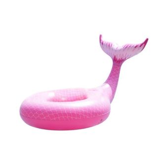 A pink donut pool floatie with a mermaid tail