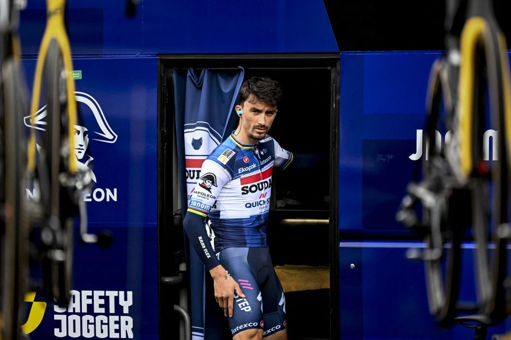 French Julian Alaphilippe of Soudal QuickStep pictured at the start of the second stage of the TirrenoAdriatico cycling race from Camaiore to Follonica Italy 209 km Tuesday 07 March 2023 BELGA PHOTO DIRK WAEM Photo by DIRK WAEM BELGA MAG Belga via AFP Photo by DIRK WAEMBELGA MAGAFP via Getty Images