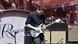 John Mayer performing onstage at the 2023 Crossroads Guitar Festival