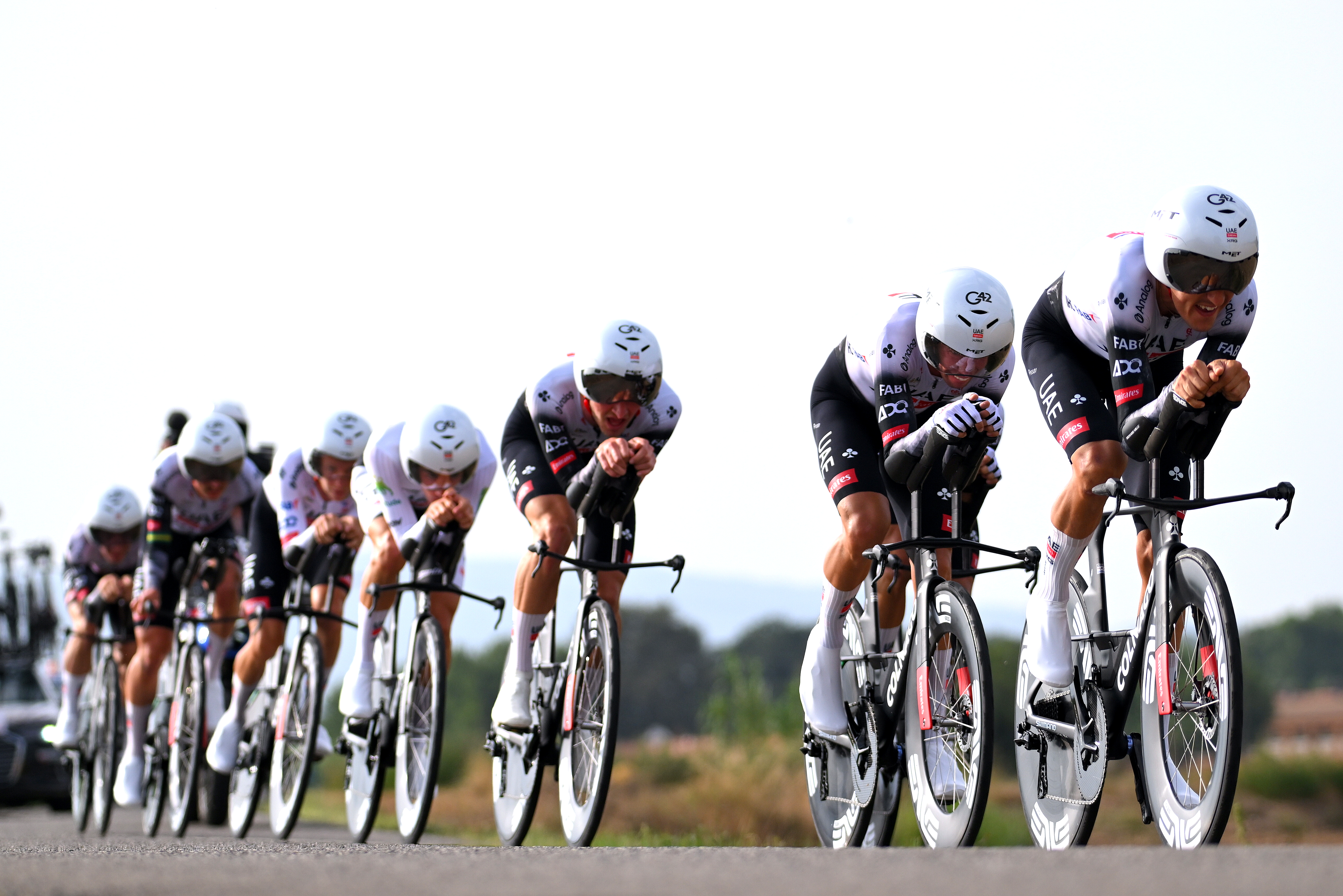 UAE Team Emirates-XRG during the team time trial on stage 5 of the Vuelta a España