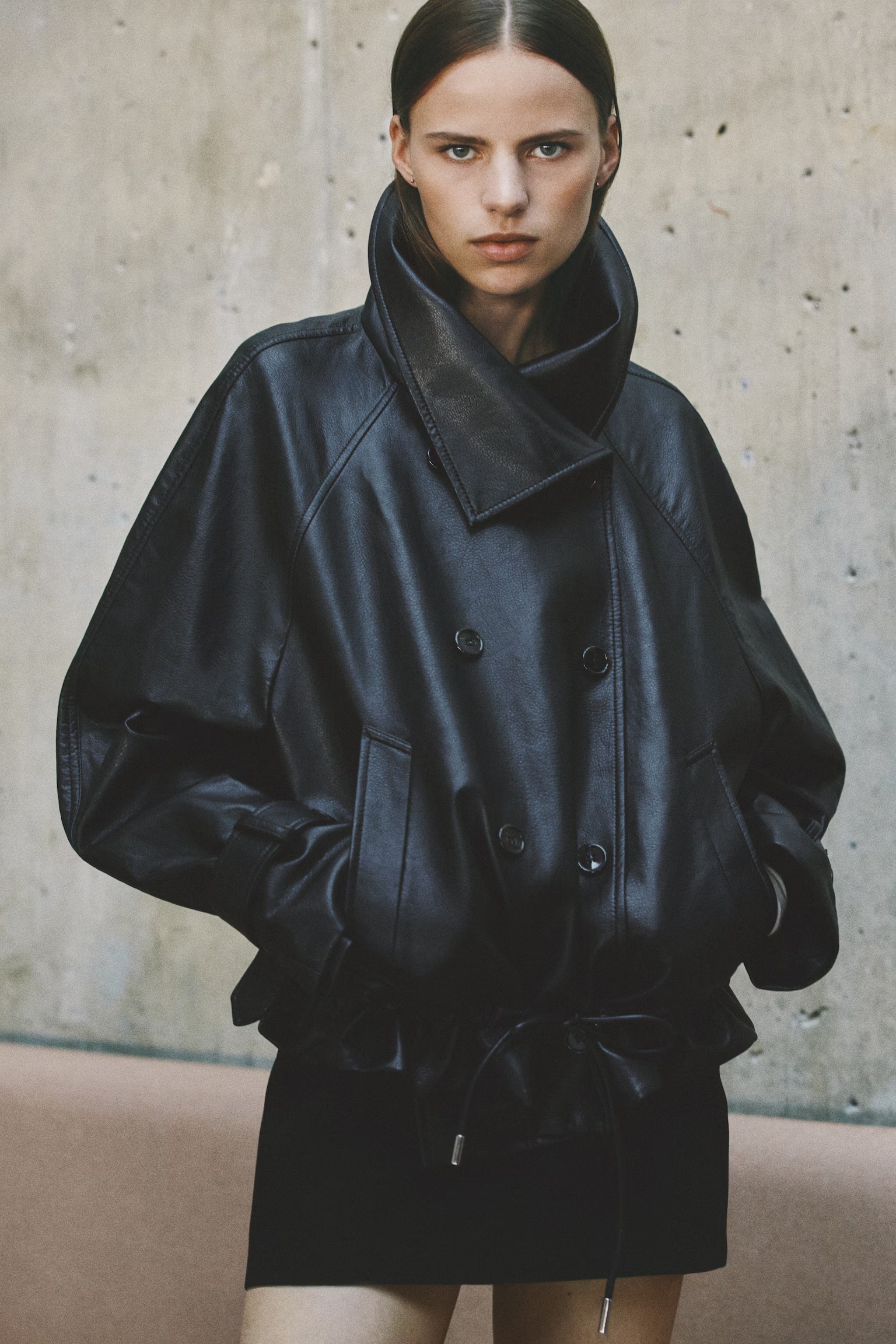 H&amp;amp;M, Coated Funnel-Neck Jacket