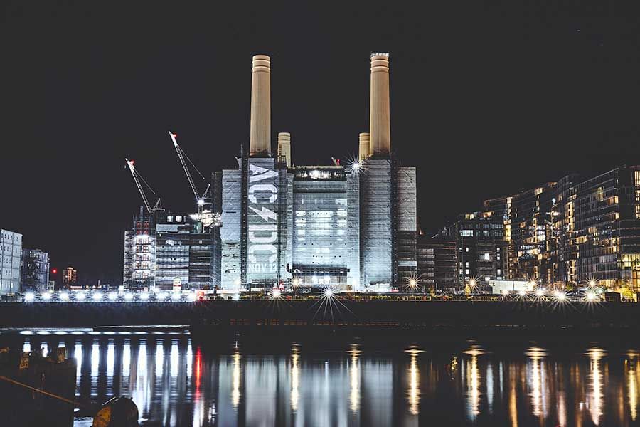 AC/DC projected onto Battersea Power Station
