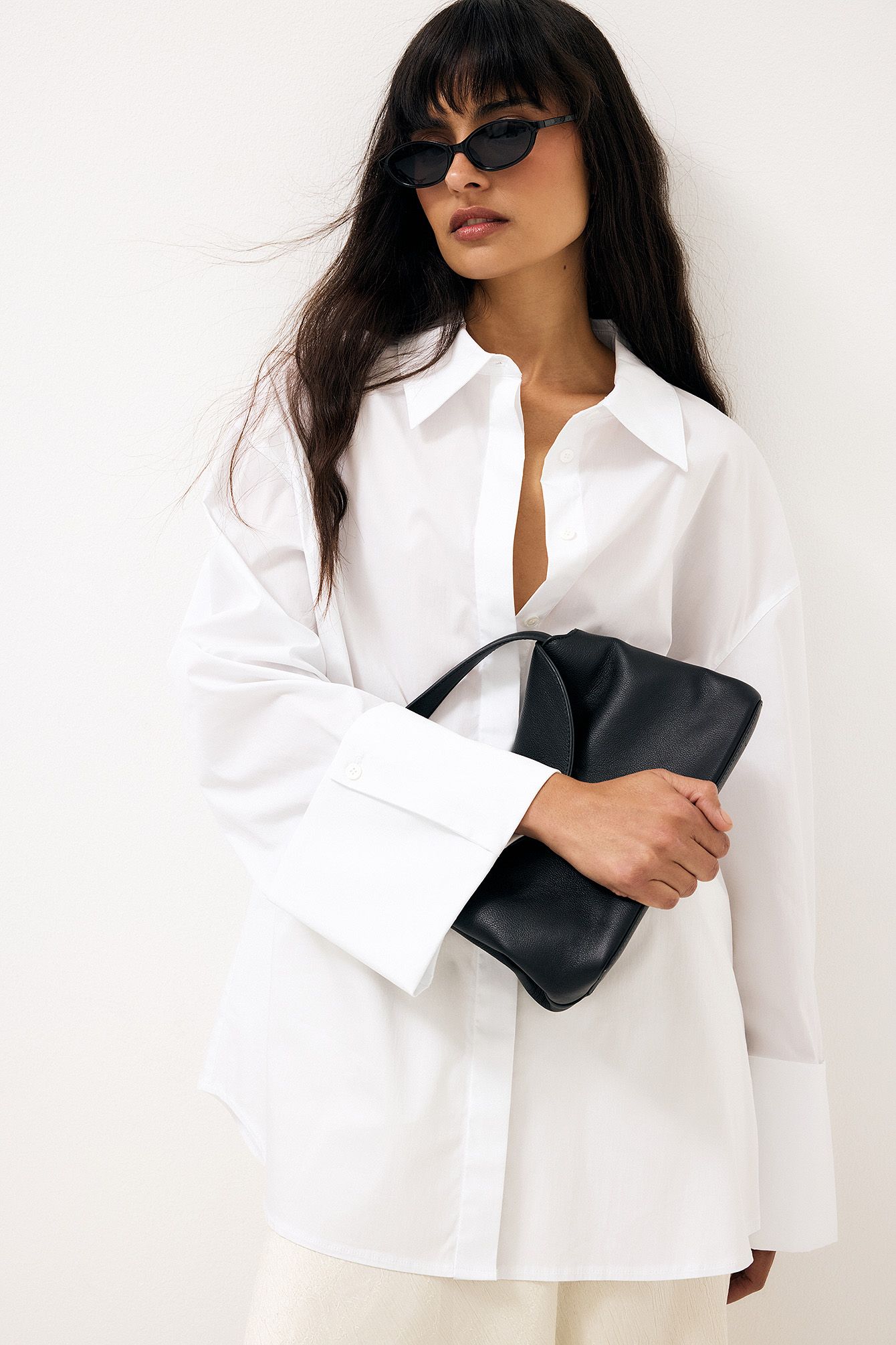 Cuff Detail Oversized Cotton Shirt