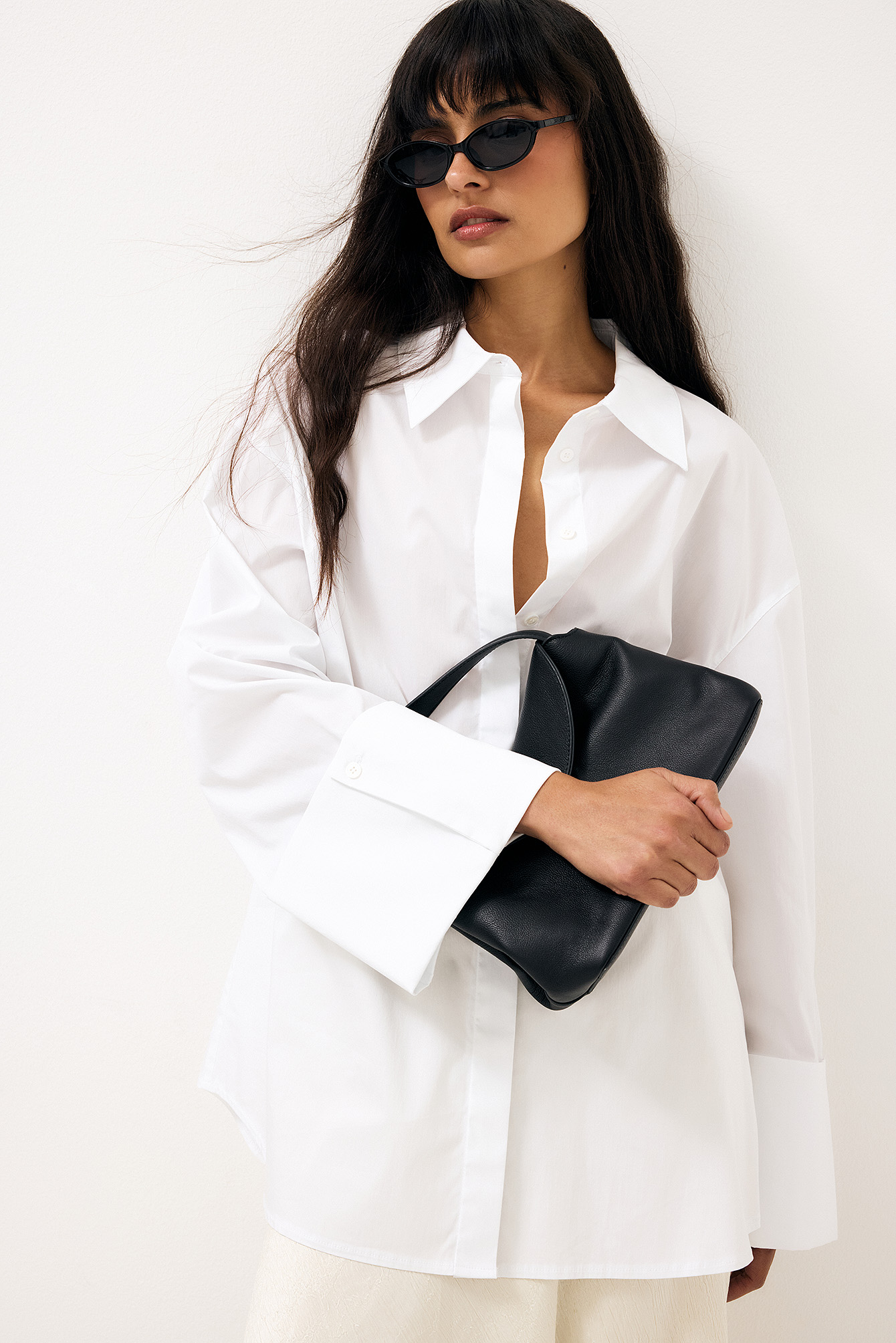 Cuff Detail Oversized Cotton Shirt