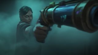 Sevika brandishes her pistol against the Scrap Hackers in Arcane season 2