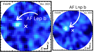 white squares within which are blue circles indicating the location of an alien planet