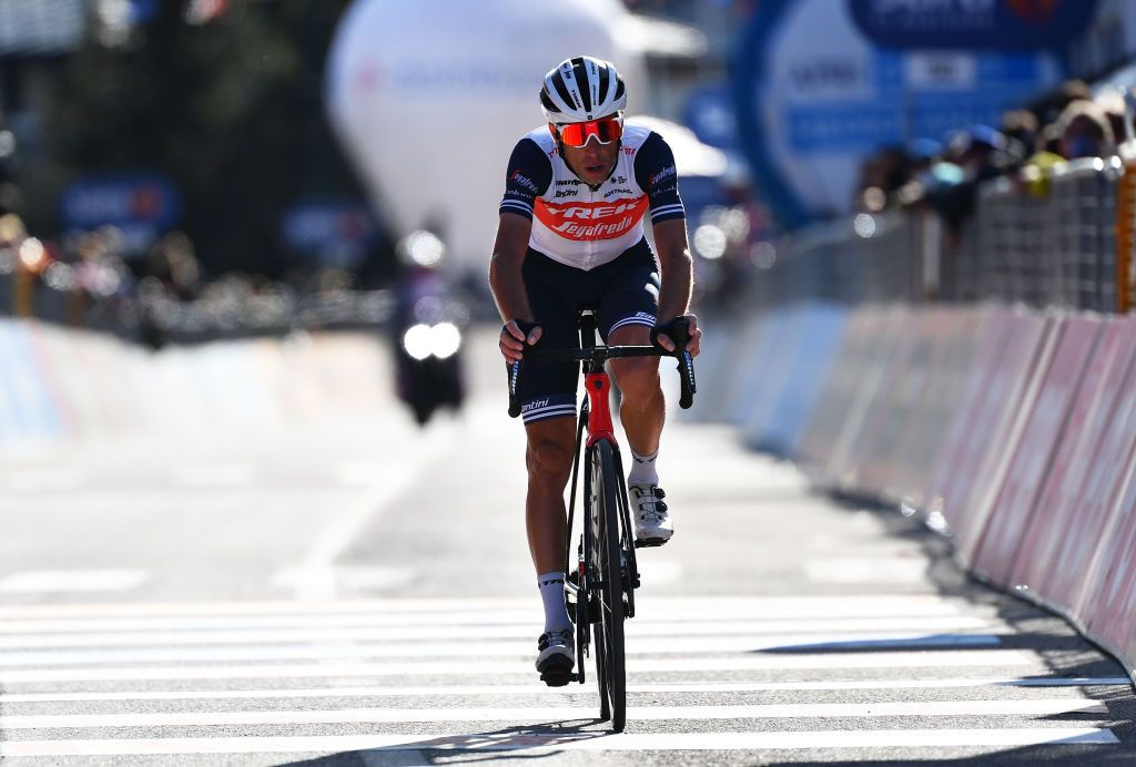 SESTRIERE ITALY OCTOBER 24 Arrival Vincenzo Nibali of Italy and Team Trek Segafredo during the 103rd Giro dItalia 2020 Stage 20 a 190km stage from Alba to Sestriere 2035m girodiitalia Giro on October 24 2020 in Sestriere Italy Photo by Stuart FranklinGetty Images