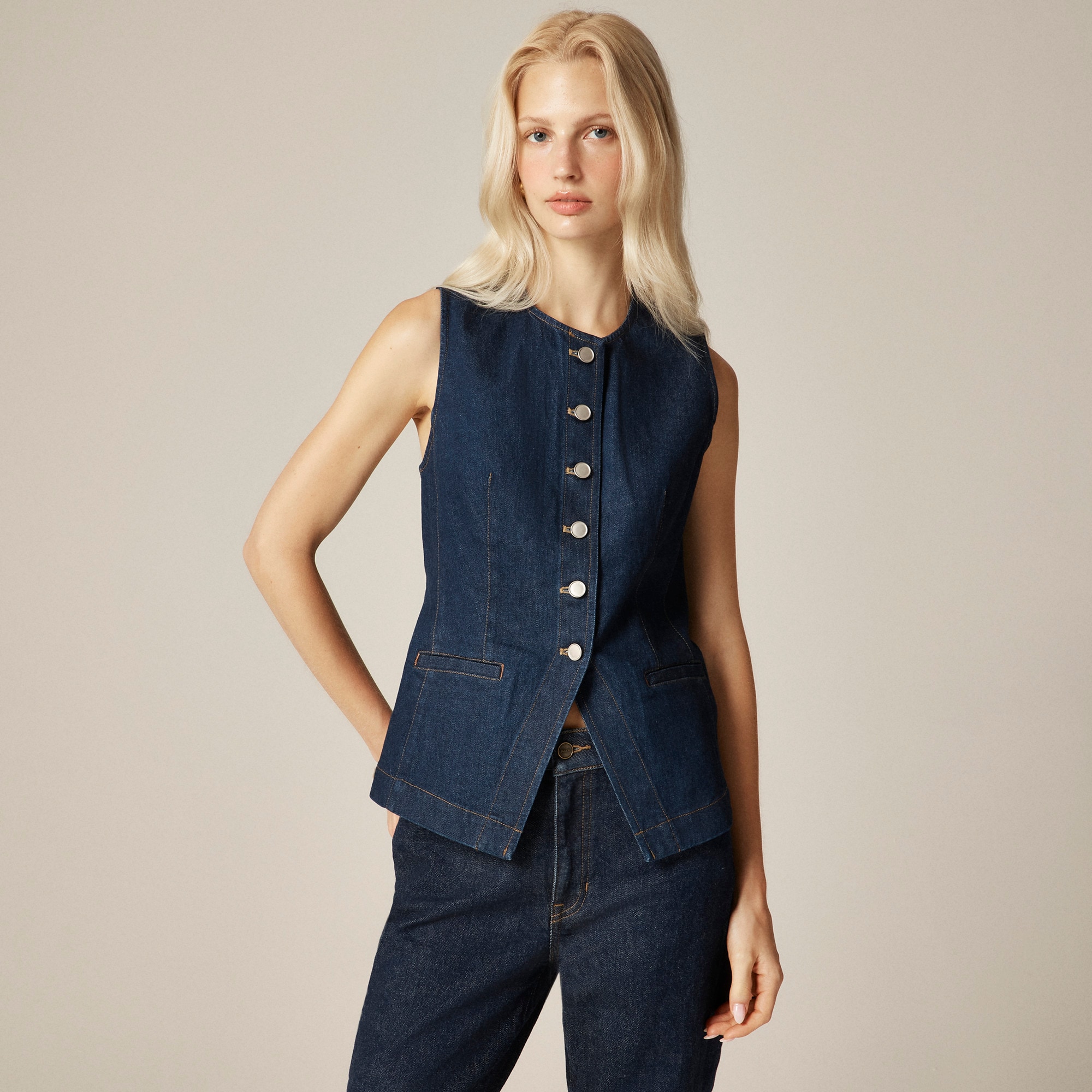 Essential Cutaway Vest in Denim