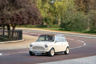 Mini eMastered by David Brown Automotive taking a bend
