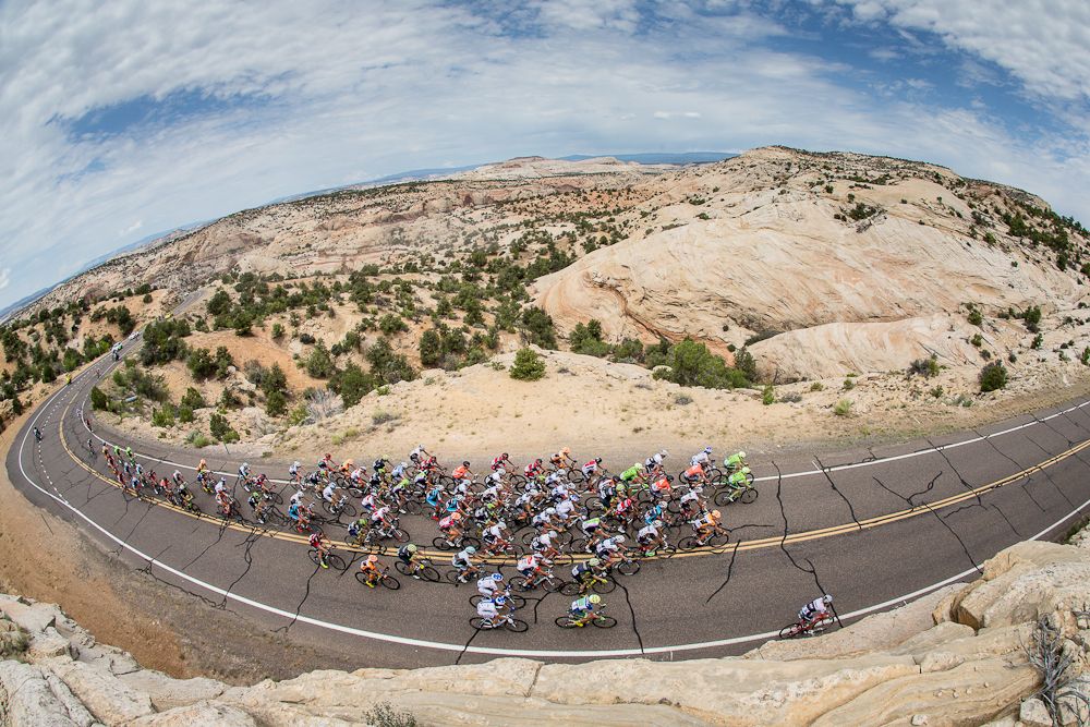 Larry H. Miller Tour of Utah - Stage 2 - Riders tackle a climb as they ride through Grand Staircase Escalante National Monument in Escalante