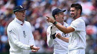 England's Josh Tongue celebrates with Zak Crawley and Jamie Smith during the Ashes 4th Test