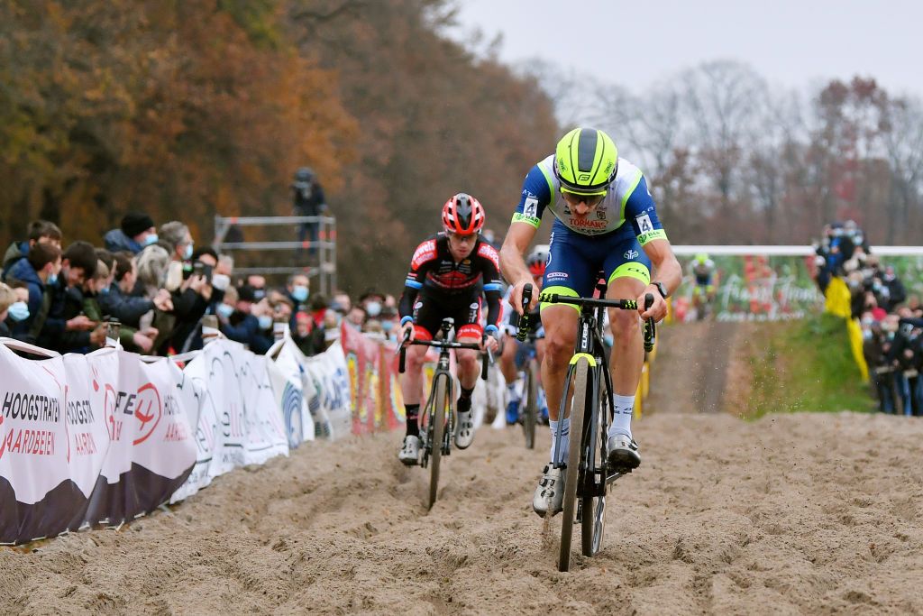 RIJKEVORSEL BELGIUM NOVEMBER 20 Quinten Hermans of Belgium and TormansCircus Cyclo Cross Team competes during the 35th Superprestige Merksplas 2021 Mens Elite Superprestige2022 SPMerksplas on November 20 2021 in Rijkevorsel Belgium Photo by Luc ClaessenGetty Images
